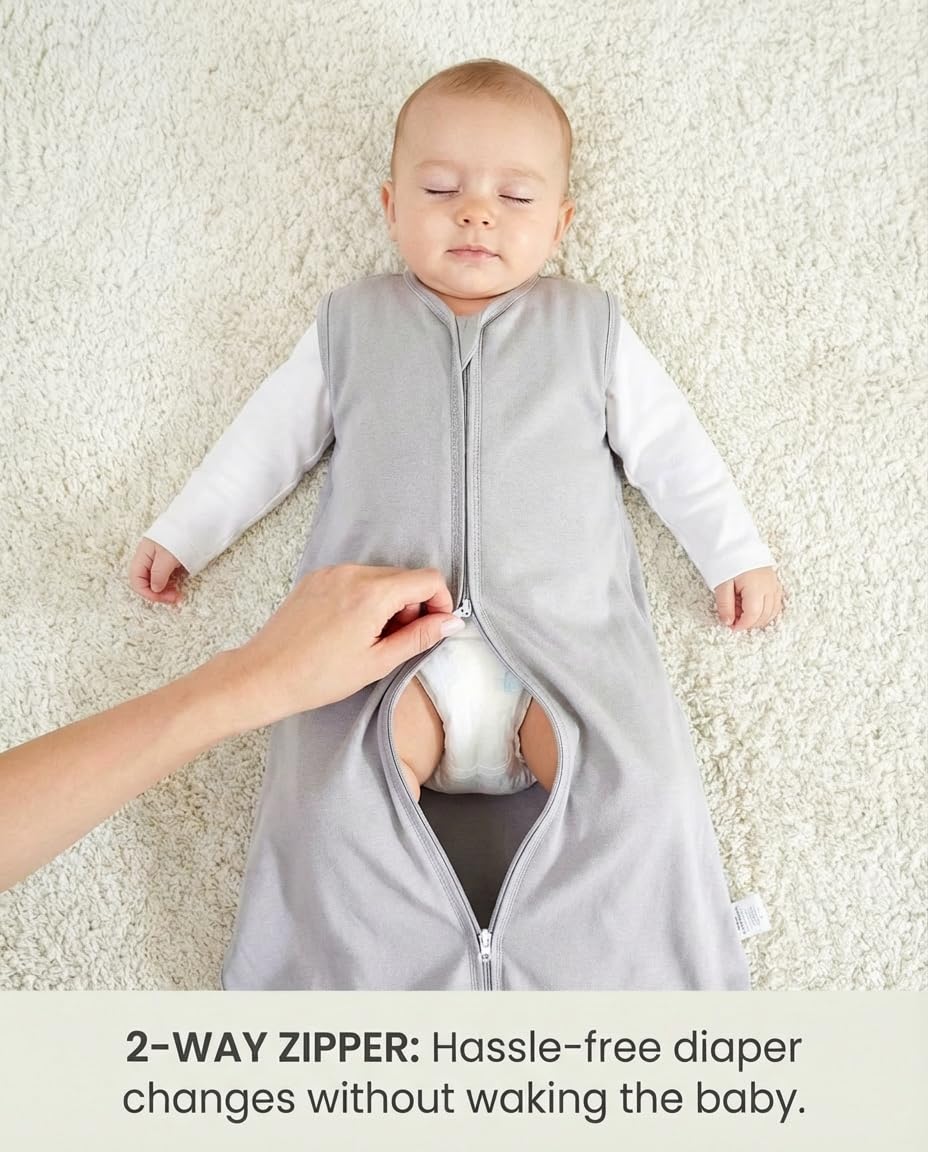 TURMEWU 3 Pack Baby Sleep Sack 0-6 Months 100% Organic Cotton, 0.5 TOG Lightweight Wearable Blanket, 2-Way Zipper Sleeping Bag, Cotton&Fawn&Grey