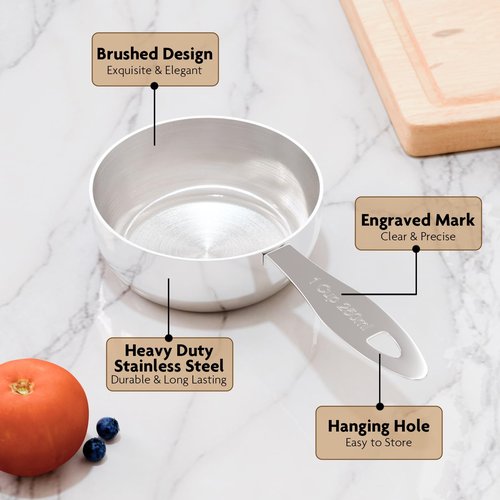 LEIFENY 1PCS 1Cup(250ml) Stainless Steel Measuring Cup, Heavy-duty Single Metal Scoop for Wet and Dry Ingredients, Great Kitchen Gadgets for Cooking