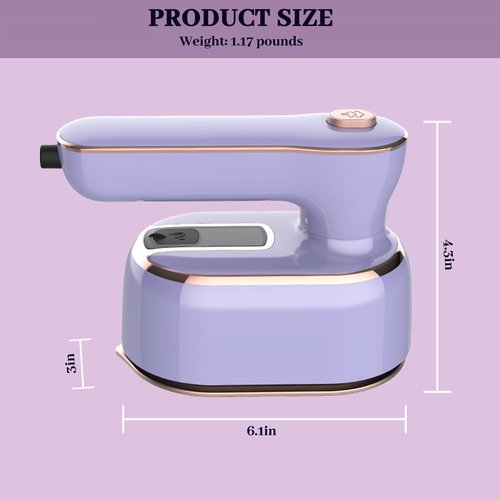 Portable Steam Iron，970W Dry Wet Dual Ironing Steam Hanging Ironing Machine，20S Rapid Preheating Large Water Tank Iron with Ergonomic Handle, Suitable for Home, Travel, Dormitory & Office (Purple)