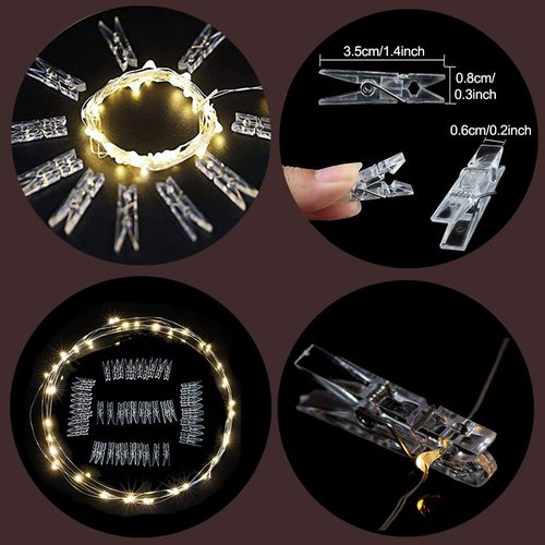 MOBXPAR Photo Clip String Light, 32.8Ft 100 LED Fairy Lights with Clips for Hanging Pictures, Photo Light with 50 Clear Clips for Dorm Bedroom Wall Christmas Wedding Décor