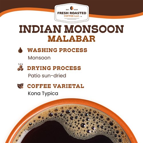 Fresh Roasted Coffee, Indian Monsoon Malabar, 5 lb (80 oz), Light Roast, Kosher, Whole Bean