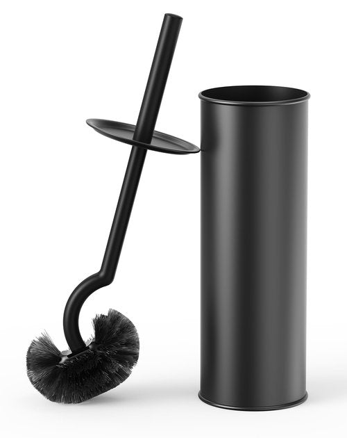 Cesun Toilet Brush and Holder Set - Curved Design Toilet Brush for Deep Cleaning Under Rim, 304 Stainless Steel Toilet Bowl Brush and Holder for Bathroom, Rv, Black(2 Replaceable Brush Head Included)