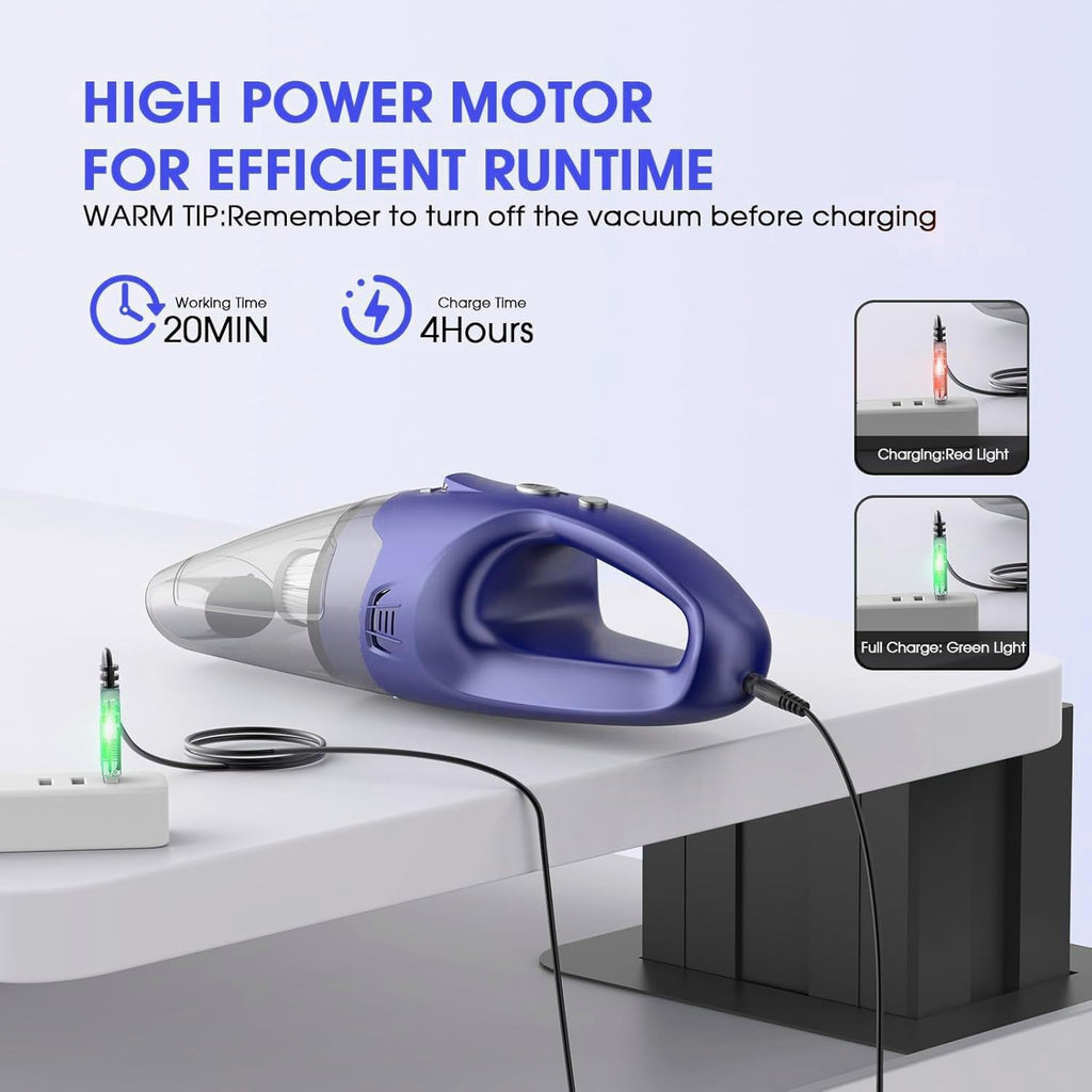 YOOHI Cordless Handheld Vacuum – 6000Pa Mini Cleaner with LED Light, 20-25 Min Runtime, USB Charging, 500ML Capacity