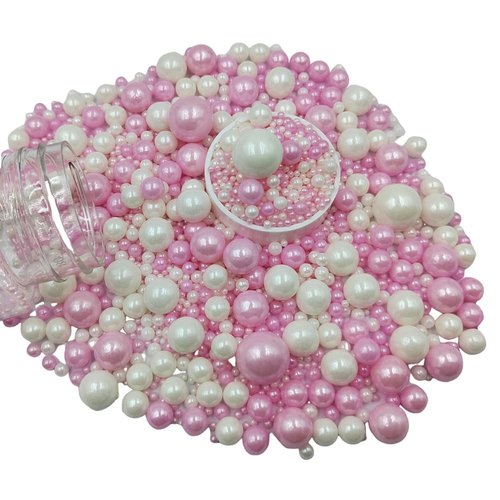 Edible White & Pink Sugar Pearls by [Brand Name] - 120G Candy Sprinkles for Cakes & Cupcakes