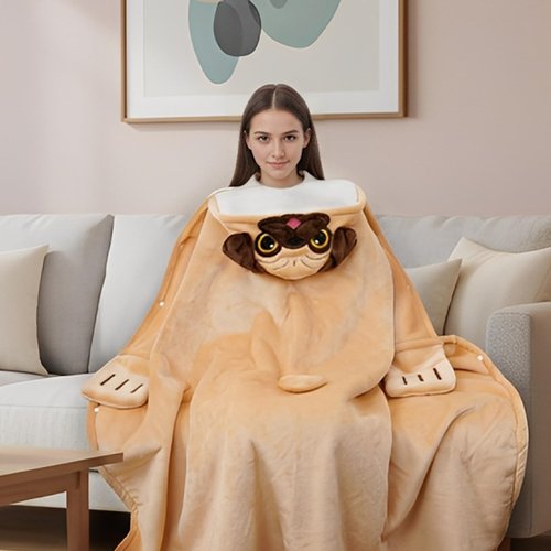 Tian Zhun Pug Gifts for Women Pugs Lovers Pug Wearable Blanket Fluffy Super Soft Flannel Adult Animal Hooded Blanket for Women Mothers Day Christmas Birthday