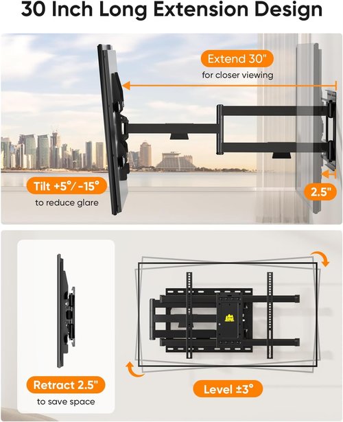 Forging Mount Corner TV Mount - Long Arm Full Motion Wall Mount for 37-75 Inch TVs | Swivel & Tilt, Max VESA 600x400mm
