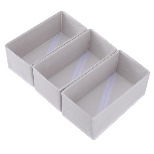 Bructhun Sock Drawer Organizer 3 Pack - Collapsible Fabric Storage Bins for Underwear Divider, Small Closet Organizers with 3 Compartments, Raw White