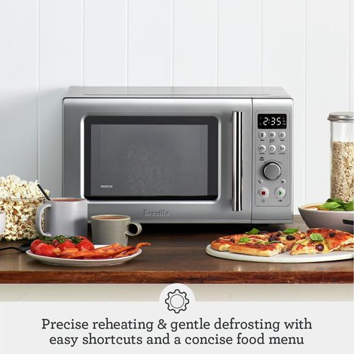 Breville BMO650SIL Microwave Oven - Compact Wave Design with Soft Close Feature | Silver Finish