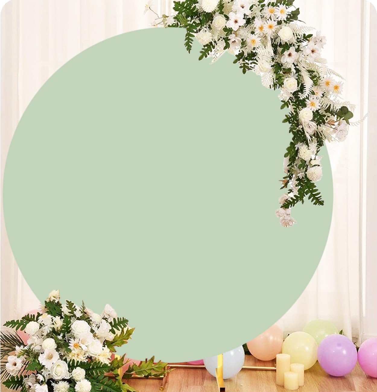 Skiennix 6.6 FT Round Backdrop Cover - Sage Green Spandex Fitted Stretch for Weddings & Parties
