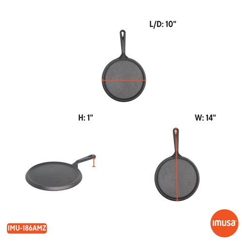 IMUSA 9.5in Preseasoned Cast Iron Comal for Tortillas, Arepas, Quesadillas, Heating & Searing, Heavy-Duty Flat Griddle