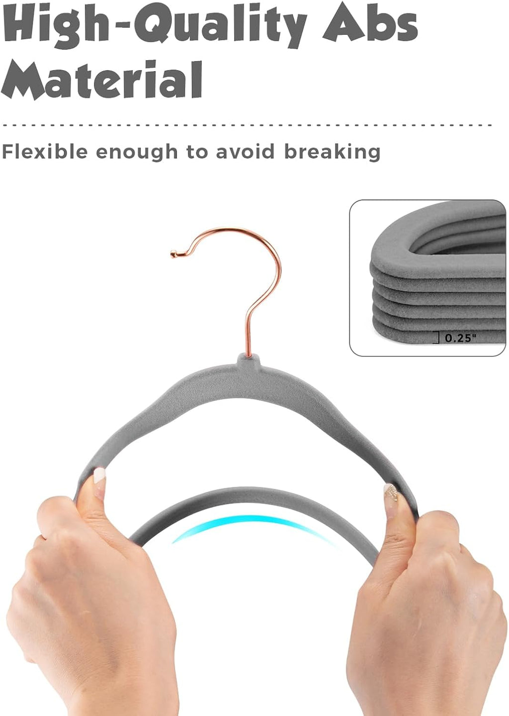 Smartor Kids Velvet Hangers - 50 Pack Premium Non-Slip Felt Hangers for Toddler Clothes | 14 Inch Grey with Rose Gold Hook