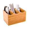 Restaurantware 8.25 x 5.5 x 4.75 Inch Flatware Display 1 Countertop Buffet Utensil Caddy - 3 Compartment For Parties Picnics Homes or Restaurants Natural Bamboo Cutlery Holder Upright