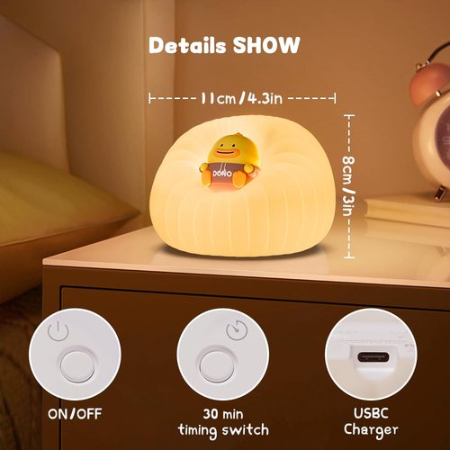 ICARER FAMILY Night Lights for Kids, Rechargeable Touch Lamp with 3 Adjustable Brightness and Automatic Off, Soft Silicone Touch Control Night Light, Gift for Toddlers, Girls and Boys