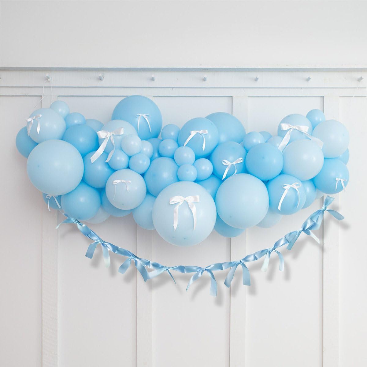 Skiennix Pre-Assembled Blue Bow Garland - 6ft Ready-to-Hang Party Decorations for Baby Showers & Birthdays