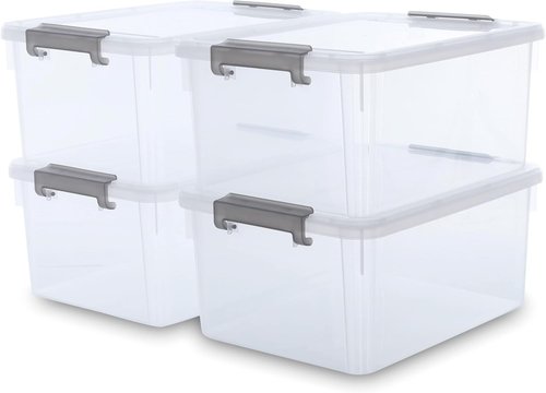 Citylife 17 QT Plastic Storage Bins - Stackable Organizing Containers with Latching Lids | 4 Pack