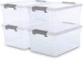 Citylife 17 QT Plastic Storage Bins - Stackable Organizing Containers with Latching Lids | 4 Pack