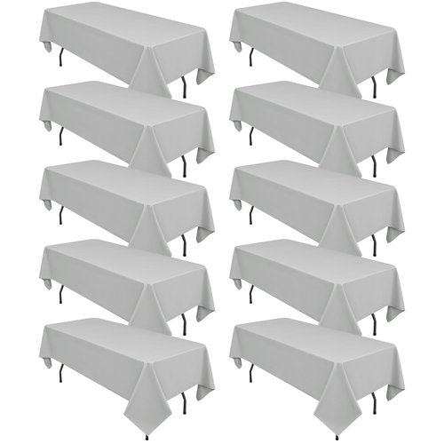 10 Pack Light Grey Tablecloths for 6ft Rectangle Tables 60 x 102 Inch - Polyester Table Cover Stain and Wrinkle Resistant Washable Fabric Table Clothes for Wedding Party Banquet Reception Restaurant