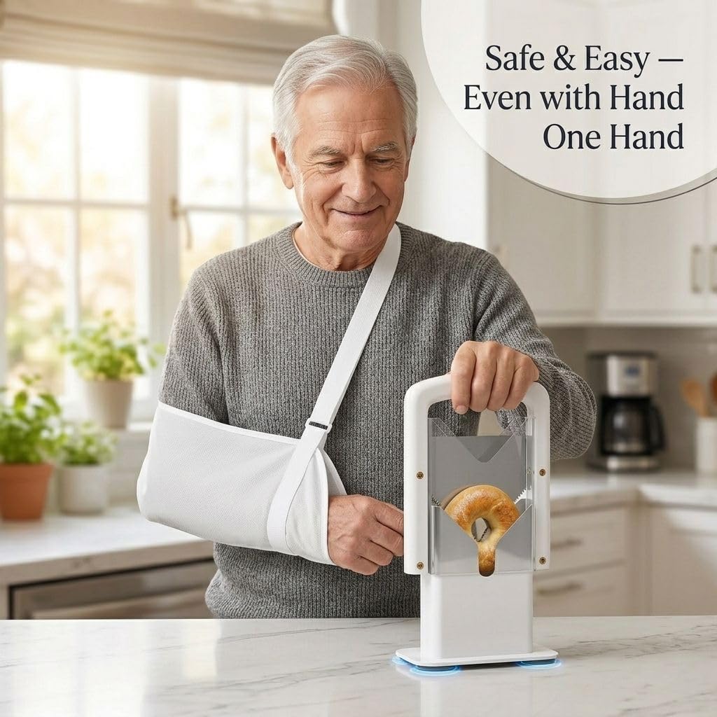Adaptive Bagel Slicer for Seniors & Limited Mobility – Easy Grip Safety Cutter for Steady Hands – One-Handed Kitchen Aid for Tremors & Weak Grip