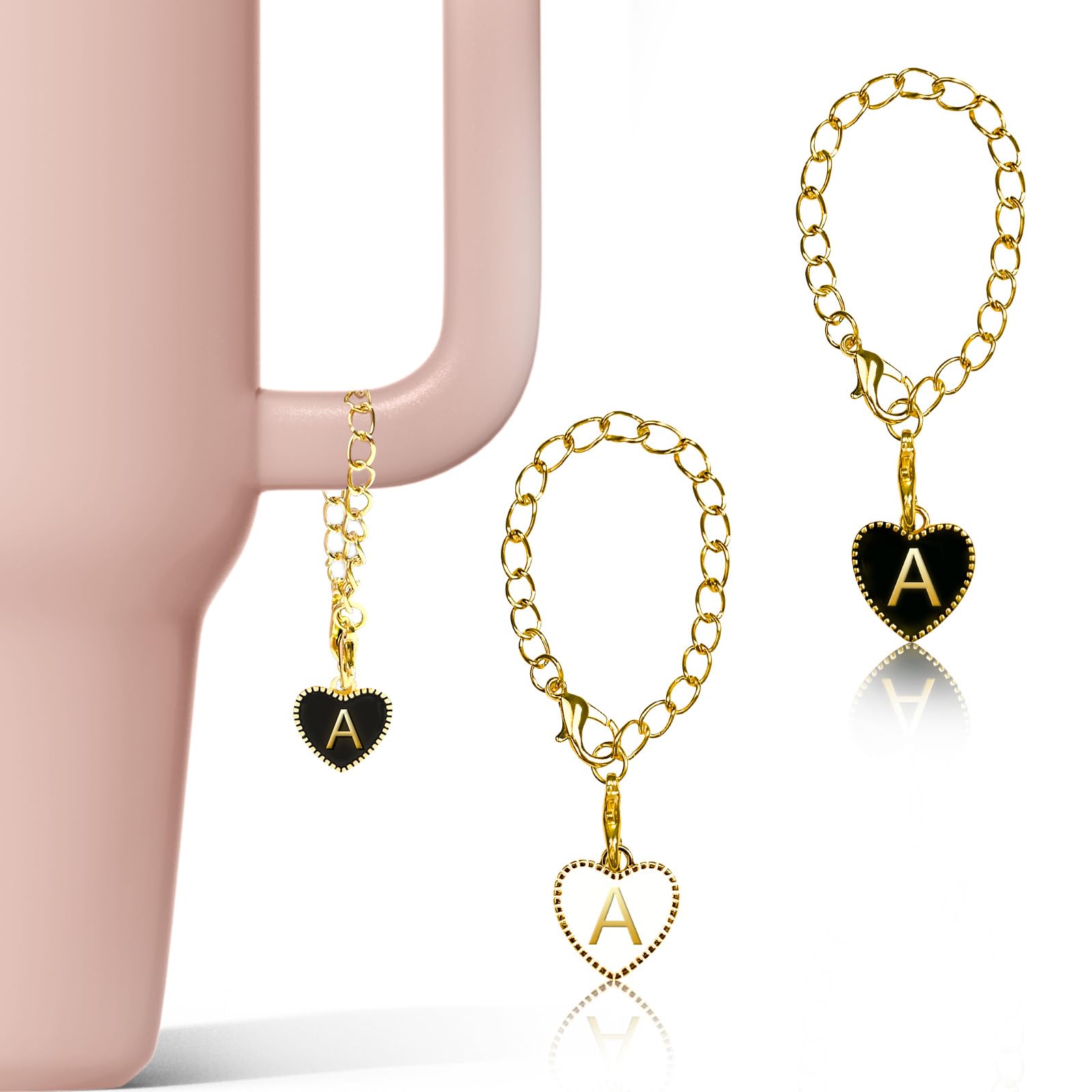 (2+2 Straw Cover 10mm and Initial Letter Charms Accessories For Stanley Tumbler Cup, Straw Cap Topper/Letters A to Z Charm Chains Name ID Personalized For Stanley 30&40 Oz Cup Tumbler