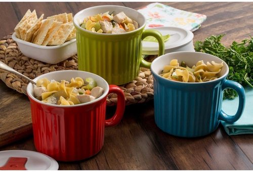 CorningWare Ceramic Meal Mug - Light Blue 20oz with Lid for Convenient Dining