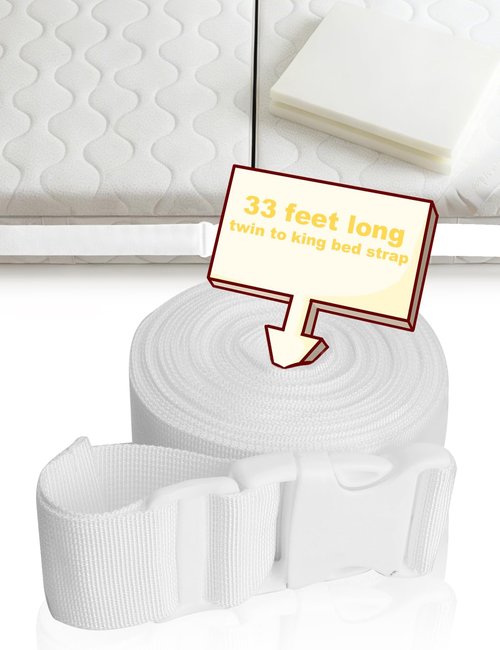 HAEZU 33 Feet Adjustable Mattress Straps Converter for Twin to King Bed,Twin Beds Connector to Make a King,Long Bed Mattress Connector with Buckle for Two Twins (White)