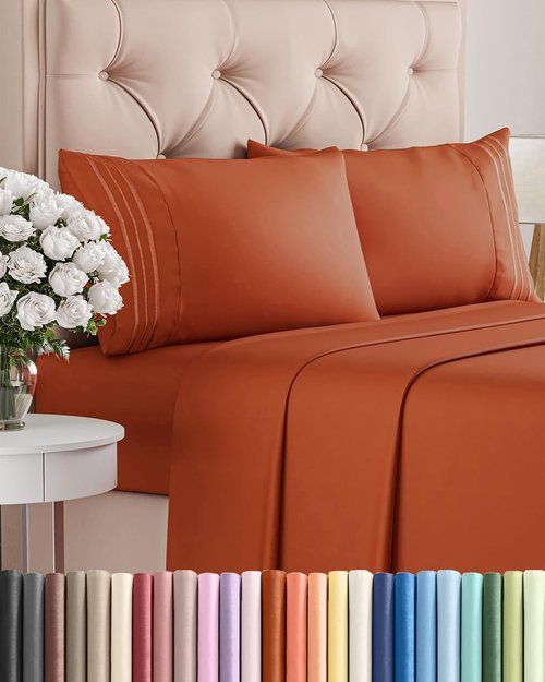 King Size 4 Piece Sheet Set - Comfy Cooling Bed Sheets for Luxurious Sleep - Deep Pockets, Super Soft, Wrinkle-Free - Oeko-Tex Certified - Terracotta