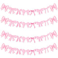 4Pcs Pink Bow Garland Banner, Pink Bow Banner Bow Party Decortions for Women Girls Bow Birthday Decorations Baby Shower Decor, Bridal Shower Wedding, Bows Party Decor