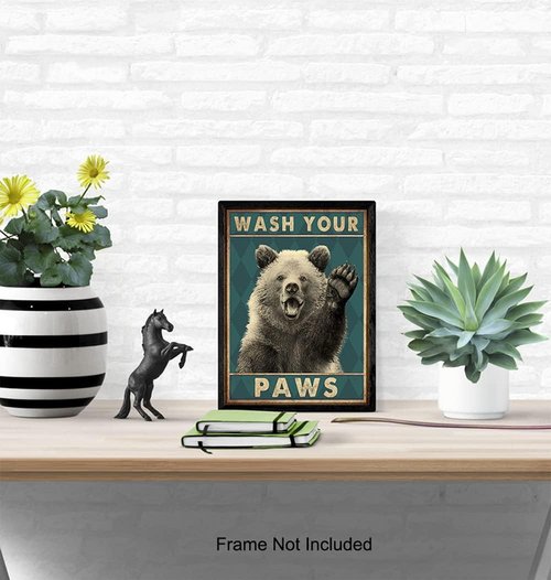 Kids Bathroom Wall Art by Bear | Funny Restroom Sign & Decor | 8x10 Unframed Print