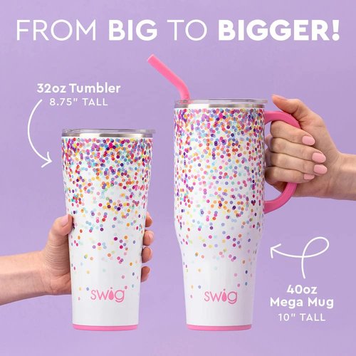 Swig Life 40oz Mega Mug, 40 oz Tumbler with Handle and Straw, Cup Holder Friendly, Dishwasher Safe, Extra Large Insulated Tumbler, Stainless Steel (Over The Rainbow)
