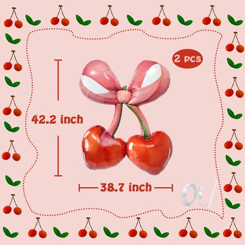 2pcs 42 Inch Red Cherry Bow Foil Balloons Arch Garland Summer Berry Fruit She's the Cherry on Top Themed Party Balloon for First Birthday Baby Shower Tree Balloons Decor Party Decorations Supplies