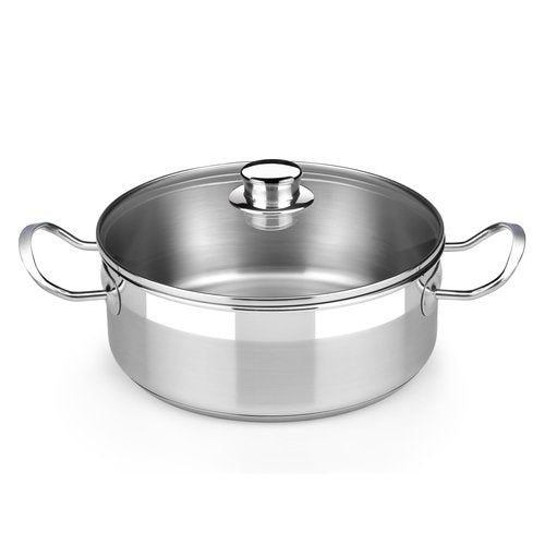 BRA COOKWARE Profesional 18/10 Stainless Steel Stock Pot w/Glass Lid | 9.5 Inch 4 Quart Professional Cooking Pot | 5.5mm Thick Base | PFOA Free Deep Pot | All Cooktops | All Cooktops & Oven Safe
