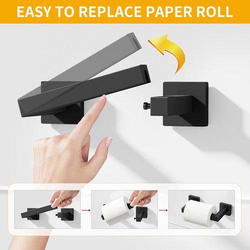 Toilet Paper Holder Wall Mount, Stainless Steel Hand Towel Holder and Tissue Roll Toilet Paper Holder Set for Bathroom, RV, Kitchen, Matte Black Bathroom Accessories Hardware Set