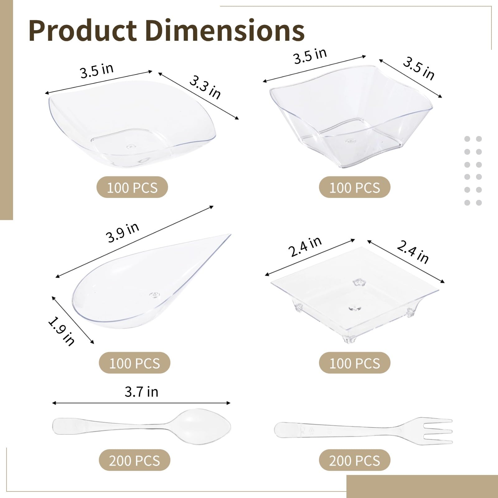800 PCS Mini Appetizer Plates, Includes 400 Assorted Mini Dessert Plates in 4 Shapes, 200 Spoons, 200 Forks, Elegant Tasting Dishes for Party, Buffet, Wedding