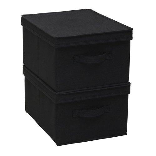 Household Essentials Large Fabric Storage Box With Lid Box, Black, Set of 2