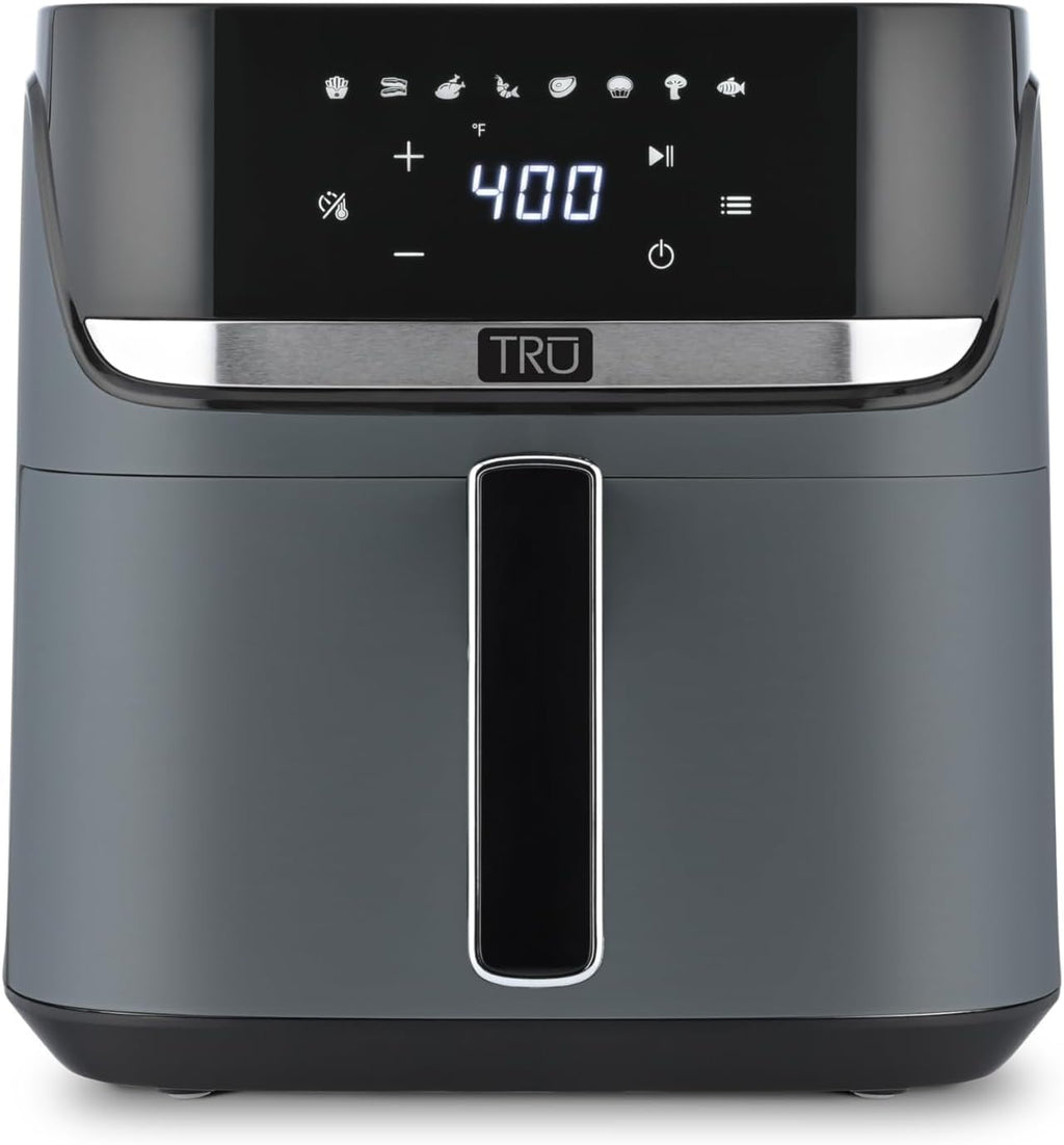 TRU 8-Quart Digital Air Fryer - Family Size with One-Touch Control & 8 Presets | Nonstick Pot, Auto Shut Off, Matte Gray