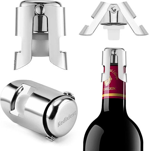 3Pack Leak-Proof Champagne Bottle Stoppers, Stainless Steel Reusable Wine Stoppers, Vacuum Sealer for Fresh Sparkling Wine