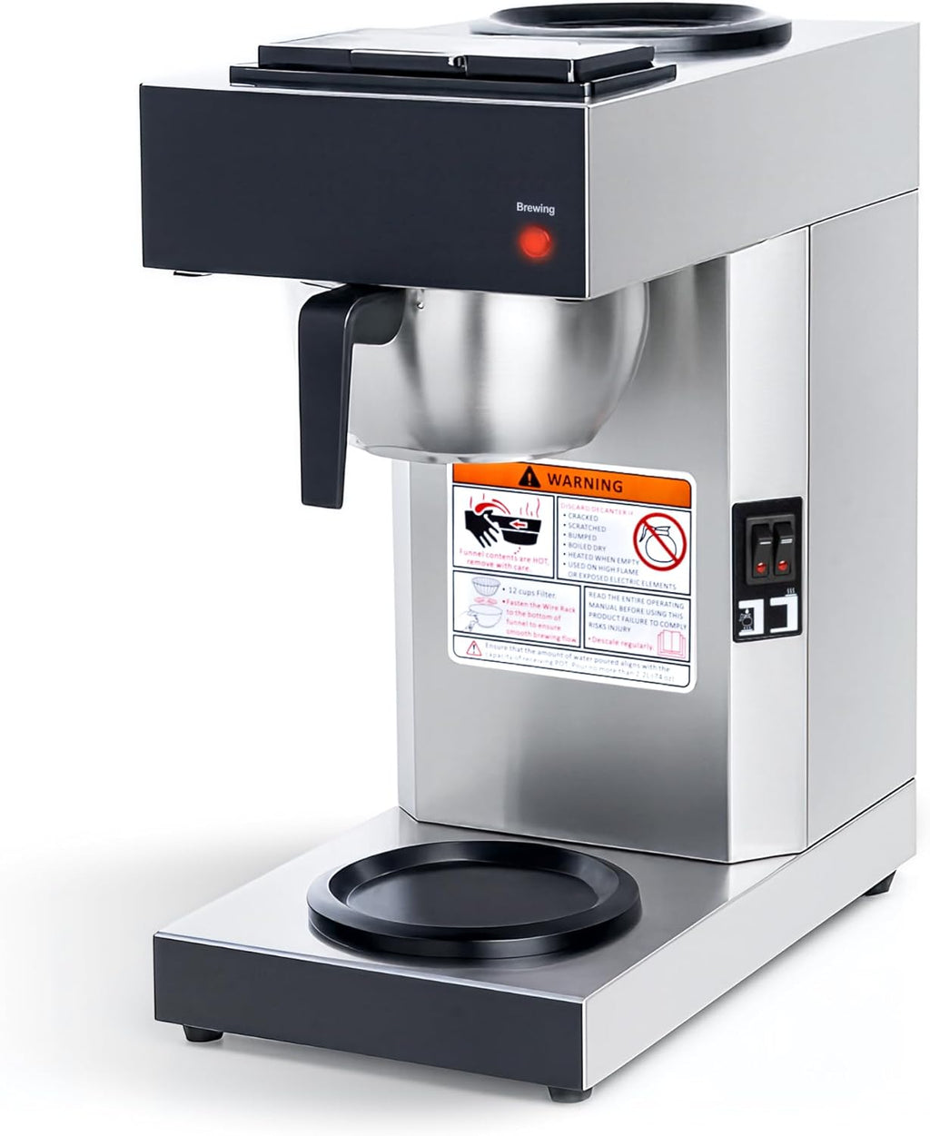 SYBO 12-Cup Coffee Maker - Commercial Pour Over Brewer with Dual Warmers & Stainless Steel Design