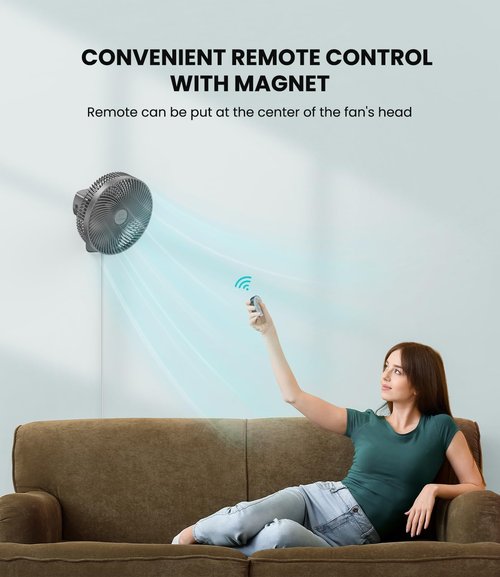 LEMOISTAR 10-Inch Wall Mounted Fan - Remote Control, 90° Oscillation, 4 Speeds | Quiet for Home & Office - Grey