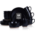 Stone Lain Jules Stoneware 16-Piece Dinnerware Set, Plates and Bowls, Service for 4, Black, Microwave & Dishwasher Safe
