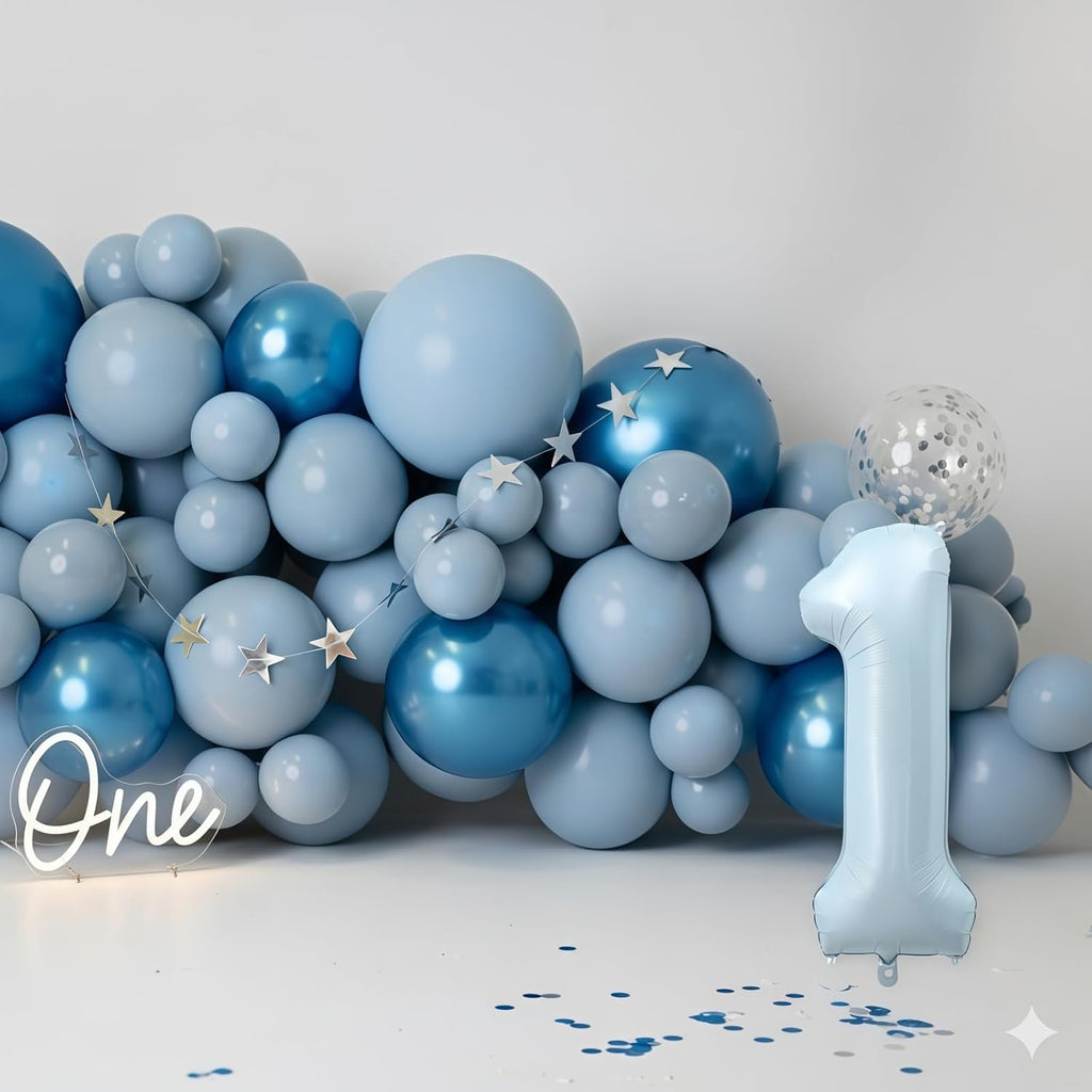 Skiennix Big Number 1 Balloon - Light Matte Sky Blue Foil 40 Inch Mylar Decor for 1st Birthday & Baby Shower