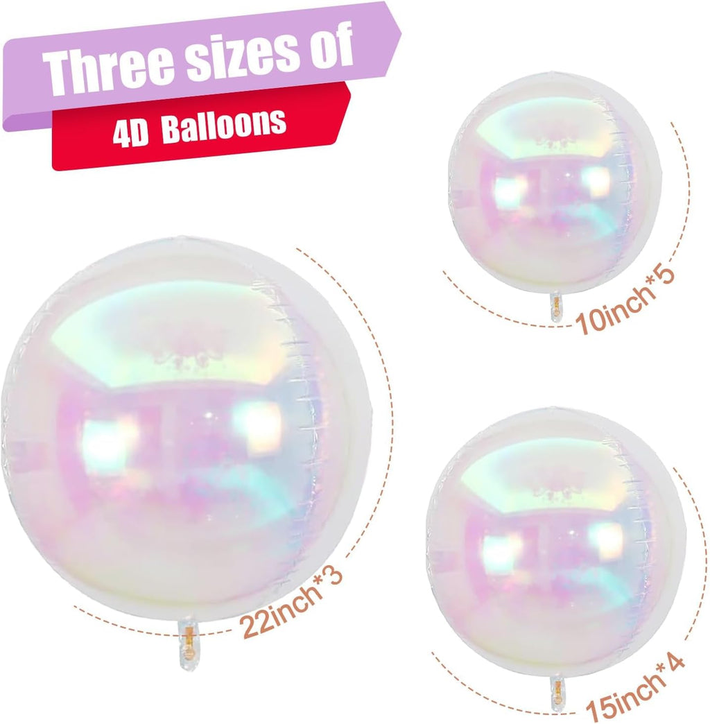 Skiennix 12Pcs Iridescent Round Foil Balloons - Holographic 4D Clear Balloons for Birthday & Wedding Decor
