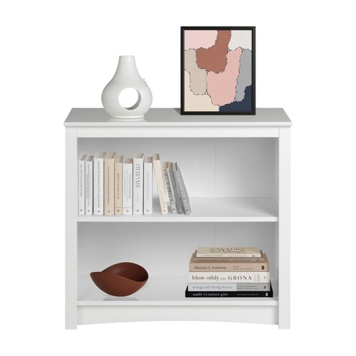 Prepac Sonoma 2-Tier Bookcase 29"H with 1 Adjustable Shelf, White Storage Cabinet, Modern Display Cabinet, Bookshelf with Storage Shelves for Home Office, Living Room, Bedroom Organizer