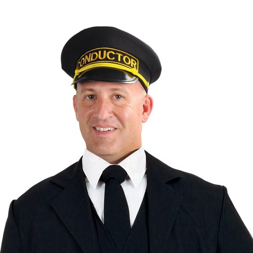 Beistle Conductor Hats – 2 Pack Black Train Conductor Costume Caps with Gold Embroidered Detail Vinyl Brim Railway Uniform Accessory for Cosplay Theater, Adult One Size