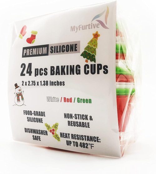 MyFurtive Silicone Cupcake Baking Cups - 24 Reusable Muffin Liners, BPA Free, Dishwasher Safe, Assorted Colors