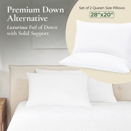 Fern and Willow Queen Size Bed Pillows - Set of 2, 28"x20" - Luxurious Ultra-Soft Cooling Pillow - Hotel Quality, Down Alternative Fill - Ideal Gift for Side, Back & Stomach Sleepers