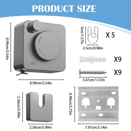 Retractable Clothesline Indoor, Non-Sagging Outdoor Clothes Line Retracting 15.7 Feet Heavy Duty Laundry Line Retractable Wall Mounted Clothes Line Outdoors (Square-Grey)