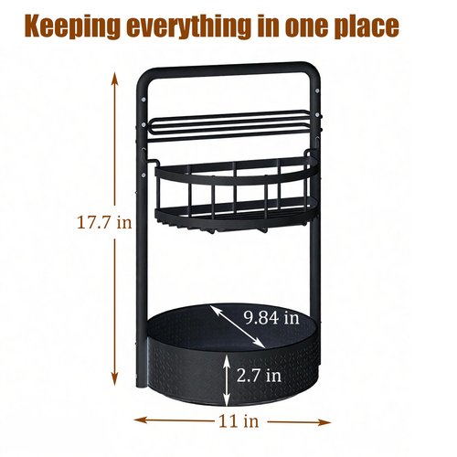 JEESA Rotating Spice Rack with Paper Towel Holder, 2 Tier Lazy Susan for Spices, Sturdy Iron Seasoning Organizer for Kitchen Countertop, Black