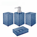 Bathroom Accessory Set, Grid Pattern 4 Pcs Plastic Bathroom Set Include Soap Dispenser, Soap Dish, Toothbrush Holder, Mousewash Cup, Modern Bahtroom Décor Set, Space Save for Bathroom(Dark Blue)
