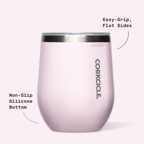 Corkcicle Stemless Wine Tumbler - Keeps Drinks Cold for 6 Hours - Triple-Insulated Stainless Steel - Non-Slip Base - Summer Drinkware Gift - Keeps Drinks Ice Cold - 12 oz - Powder Puff