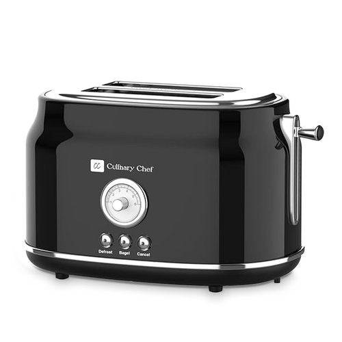 Frigidaire ETO102-WHITE, 2 Slice Toaster, Retro Style, Wide Slot for Bread, English Muffins, Croissants, and Bagels, 5 Adjustable Toast Settings, Cancel and Defrost, 900w, Black